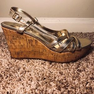 Ralph Lauren Gold Wedge Sandal Heels Size 8B NEW!!